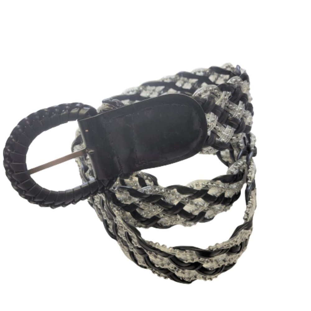 WOMENS Black Belt Woven Braided Beaded Fashion Belt